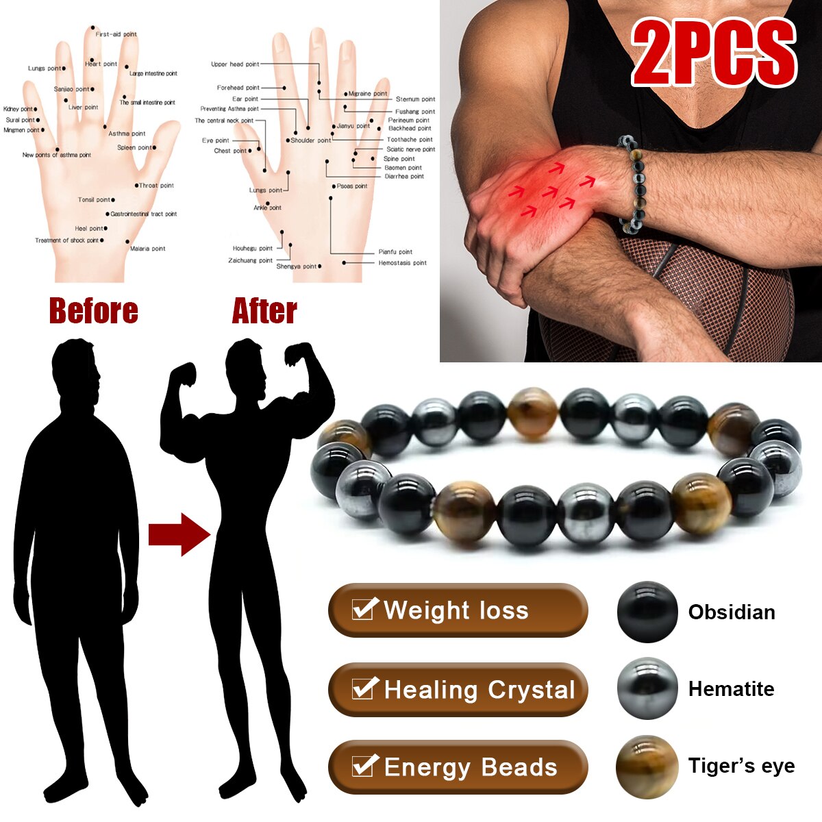 Coordinates Bracelet - 2 adet/takım üçlü koruma bileziği-kaplan gözü,