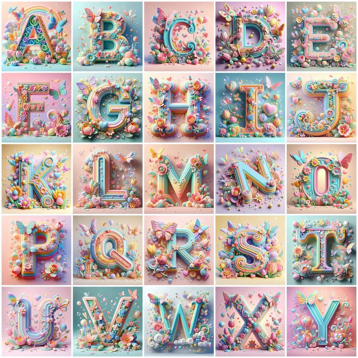 Photo Mosaic Print - Huacan Elmas Boyama Kelebek Hayvan Alfabe