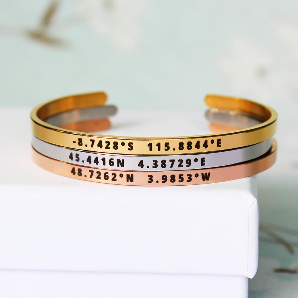 Coordinates Bracelet - 4mm genişlik özel koordinat bilezik paslanmaz