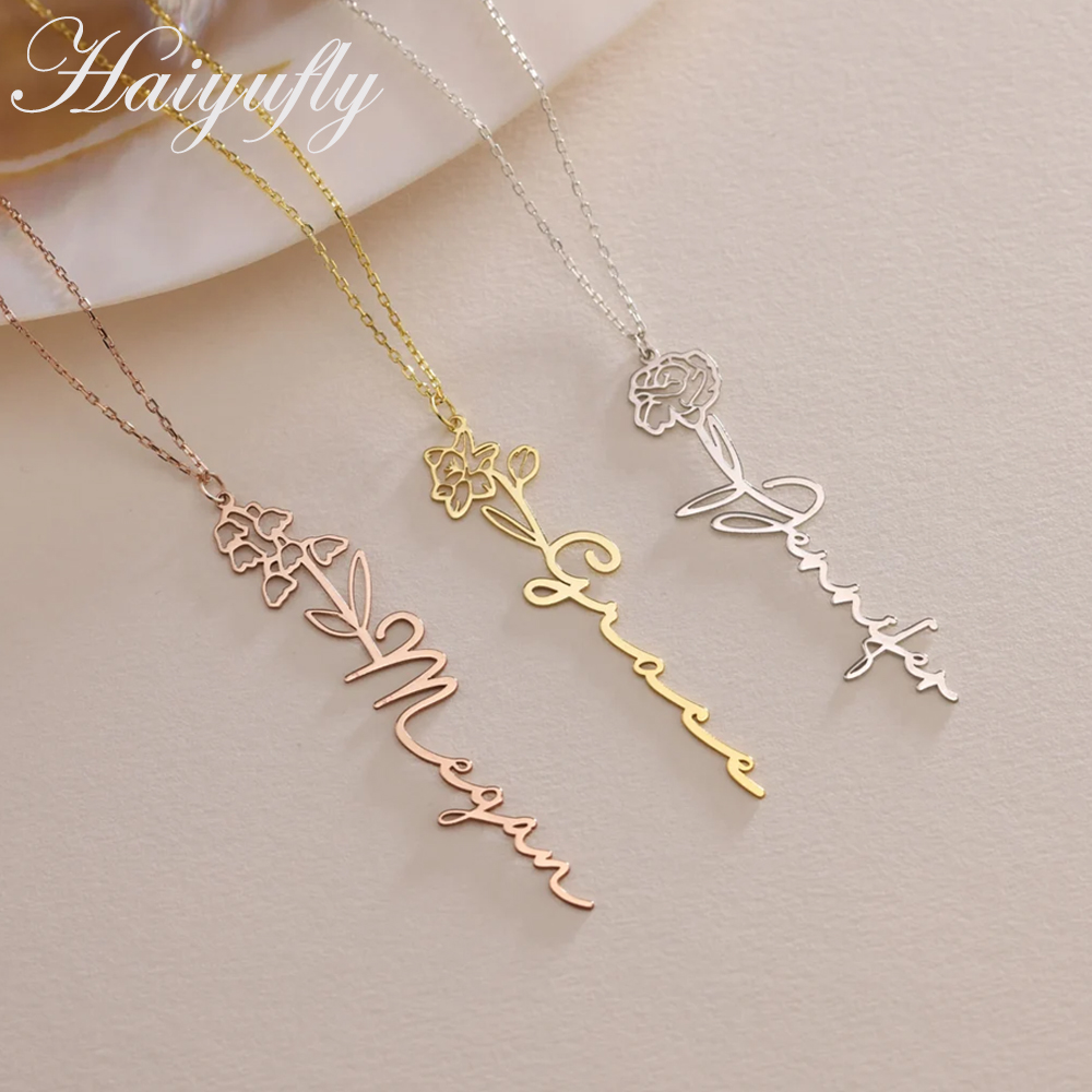 Birth Flower Necklace - Haiyufly özel ad kolye kadınlar için